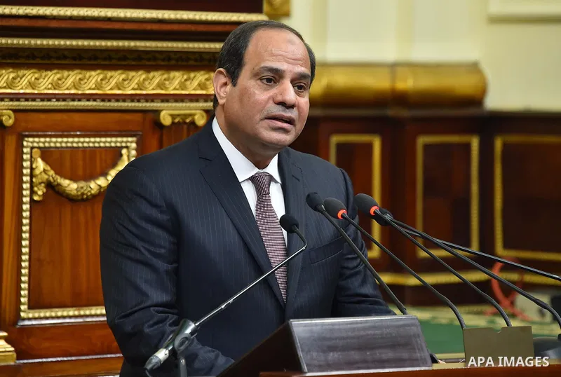 A handout picture released by the Egyptian Presidency on February 13, 2016 shows Egyptian President Abdel Fattah al-Sisi giving a speech during his visit to the parliament headquarters in Cairo. Photo by Egyptian Preside...