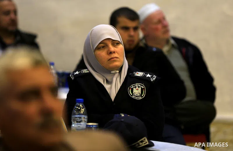 Palestinian police attend a ceremony of the harvest of police work for the 2015, in Gaza city on February 13, 2016. Photo by Yasser Qudih