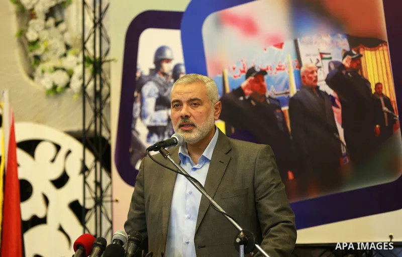Senior Hamas leader Ismail Haniyeh speaks during a ceremony of the harvest of police work for the 2015, in Gaza city on February 13, 2016. Photo by Yasser Qudih