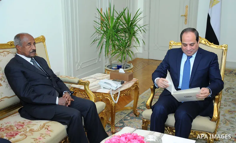 Egyptian President Abdel Fattah al-Sisi meets with Eritrean Foreign Minister Osman Saleh, in Cairo, Egypt, on Feb. 15, 2016. Photo by Egyptian President Office