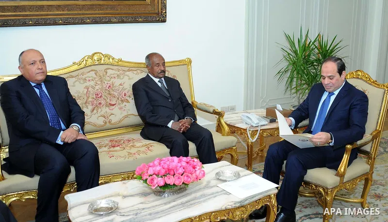 Egyptian President Abdel Fattah al-Sisi meets with Eritrean Foreign Minister Osman Saleh, in Cairo, Egypt, on Feb. 15, 2016. Photo by Egyptian President Office