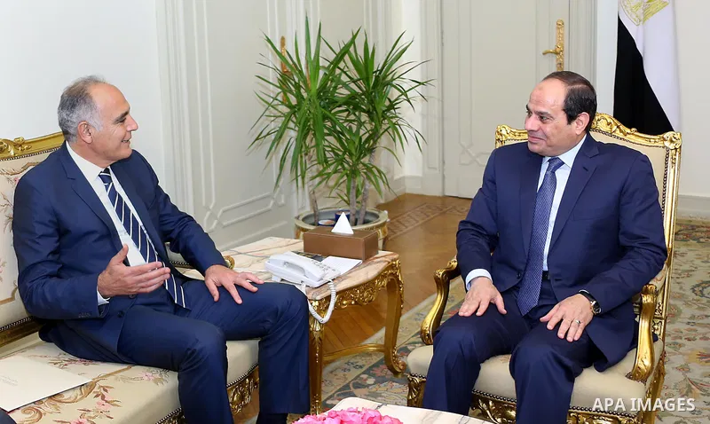 Egyptian President Abdel Fattah al-Sisi meets with Minister of Foreign Affairs of Morocco in Cairo, Egypt, on Feb. 16, 2016. Photo by Egyptian President Office