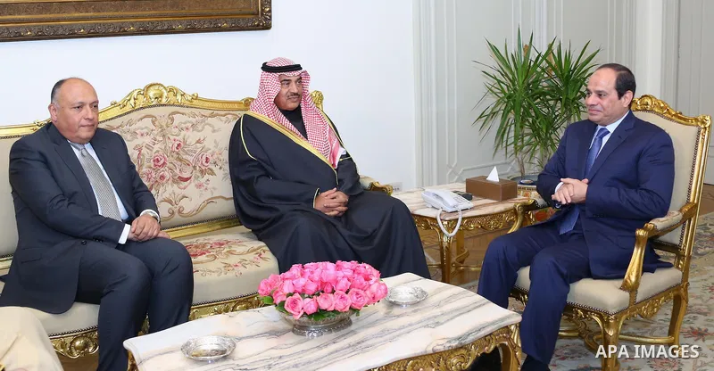 Egyptian President Abdel Fattah al-Sisi meets with Foreign Minister of Kuwait in Cairo, Egypt, on Feb. 16, 2016. Photo by Egyptian President Office