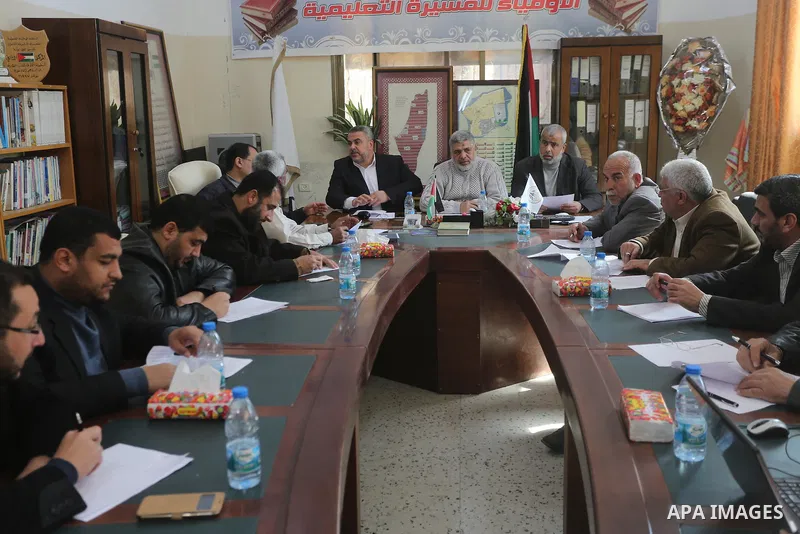 Leaders of Palestinian factions, attend a meeting in Gaza city on Feb. 16, 2016. Photo by Mohammed Asad
