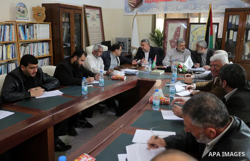 Leaders of Palestinian factions, attend a meeting in Gaza city on Feb. 16, 2016. Photo by Mohammed Asad