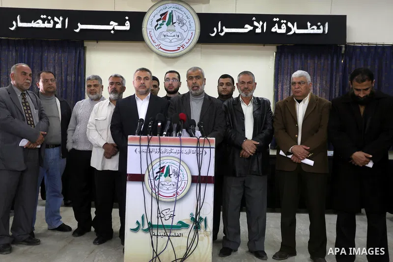 The leader of Al-Ahrar movement, Khaled Abu Hilal, speaks during a press conference in Gaza city on Feb. 16, 2016. Photo by Mohammed Asad