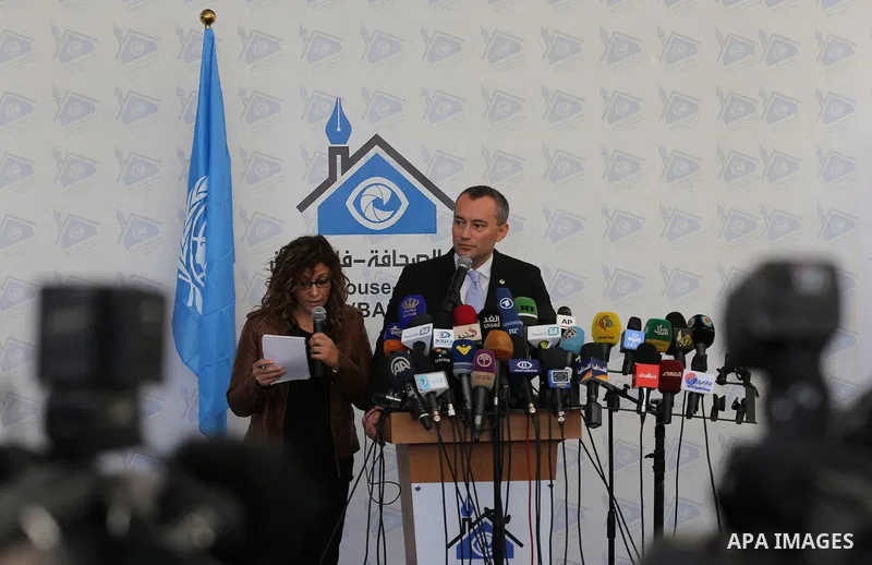 Nikolay Mladenov, United Nations Special Coordinator for the Middle East Peace Process, speaks during a press conference, in Gaza city on February 17, 2016. Photo by Mohammed Asad