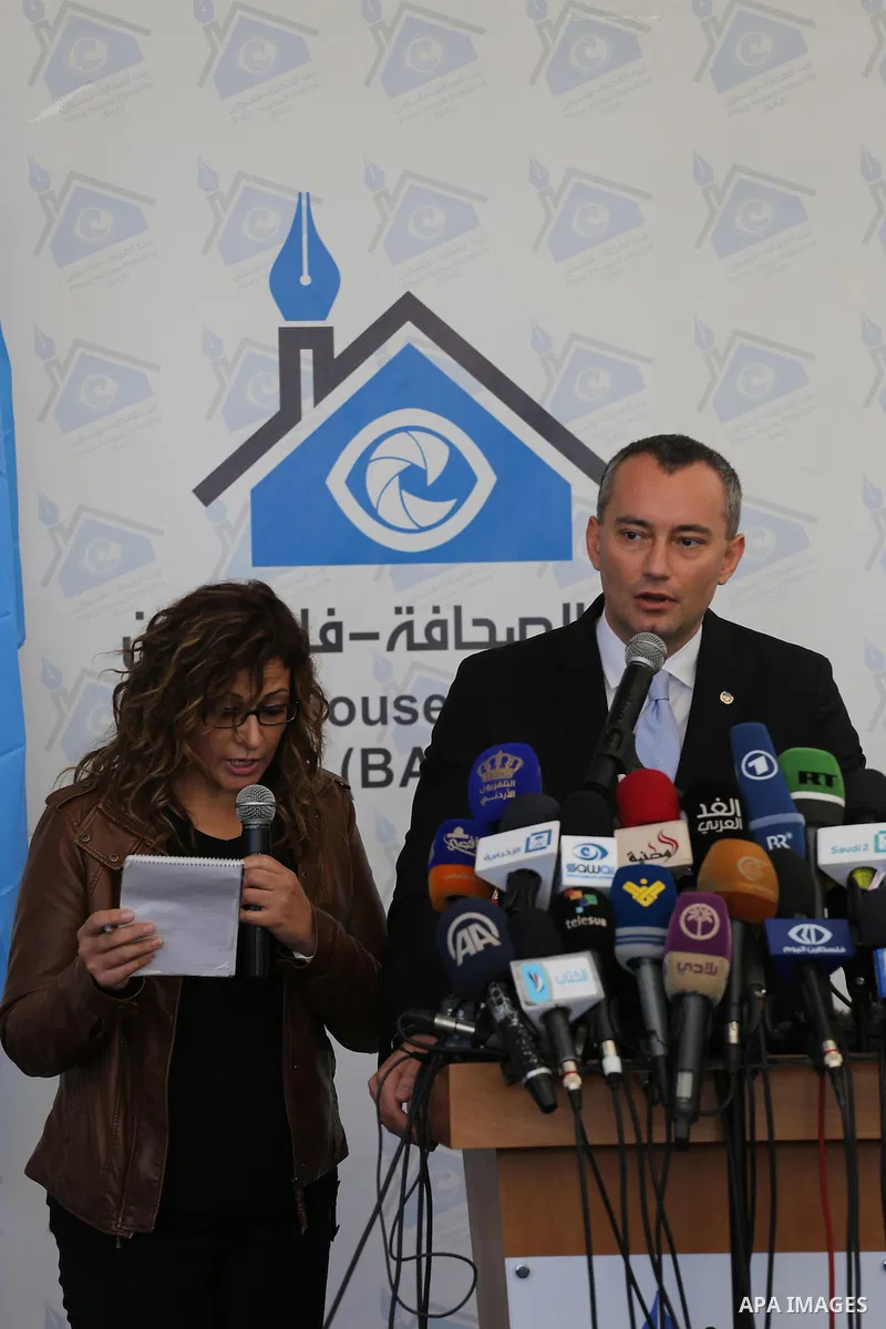 Nikolay Mladenov, United Nations Special Coordinator for the Middle East Peace Process, speaks during a press conference, in Gaza city on February 17, 2016. Photo by Mohammed Asad