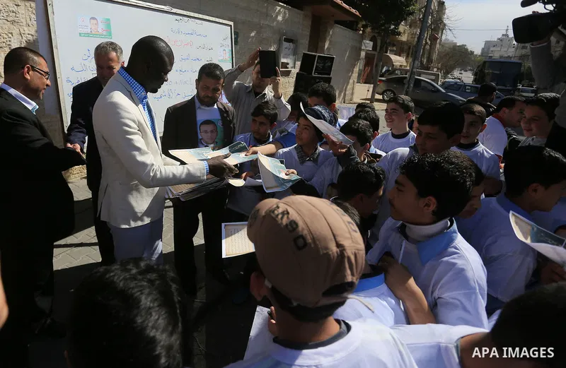 Palestinian students take part in a demonstration calling for the release of Mohammed al-Qiq, a Palestinian prisoner on hunger strike, in front of Red cross office in Gaza city, on February 18, 2016. Israel's top court r...