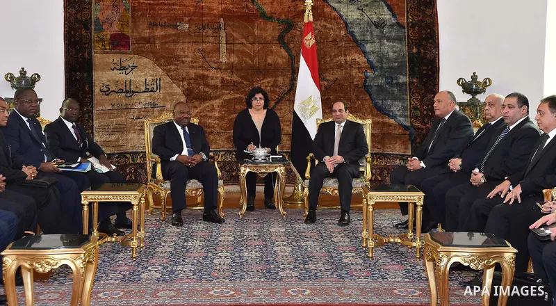 Egyptian President Abdel Fattah al-Sisi meets with President of Gabon Ali Bongo in the Egyptian capital Cairo on Feb. 18, 2016. Photo by Egyptian President Office