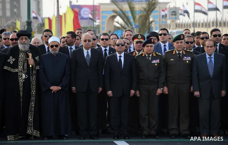 Egyptian President Abdel Fattah al-Sisi attends the funeral of former UN secretary-general Boutros Boutros-Ghali in Cairo, Egypt, on February 18, 2016. Egypt's political, religious and diplomatic elite turned out at the...