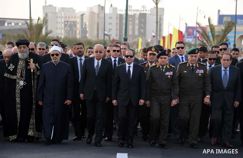 Egyptian President Abdel Fattah al-Sisi attends the funeral of former UN secretary-general Boutros Boutros-Ghali in Cairo, Egypt, on February 18, 2016. Egypt's political, religious and diplomatic elite turned out at the...