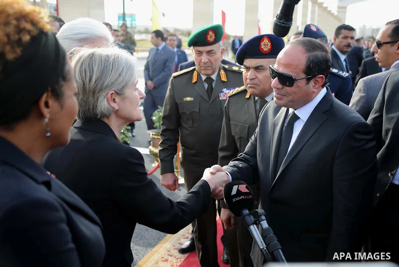 Egyptian President Abdel Fattah al-Sisi attends the funeral of former UN secretary-general Boutros Boutros-Ghali in Cairo, Egypt, on February 18, 2016. Egypt's political, religious and diplomatic elite turned out at the...