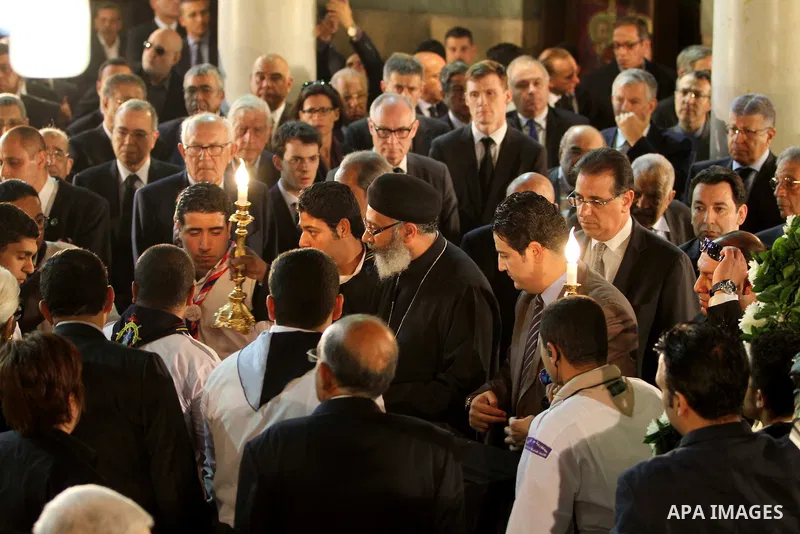 Mourners attend the funeral of former UN secretary-general Boutros Boutros-Ghali at the St Peter and St Paul Orthodox church that was built by his family in Cairo's Abbasiya district, on February 18, 2016. Egypt's politi...