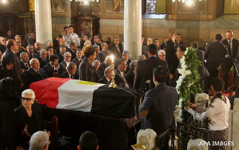 Mourners attend the funeral of former UN secretary-general Boutros Boutros-Ghali at the St Peter and St Paul Orthodox church that was built by his family in Cairo's Abbasiya district, on February 18, 2016. Egypt's politi...