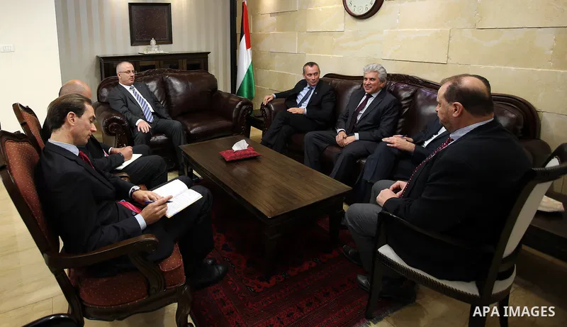 Palestinian Prime Minister Rami Hamdallah meets with Nikolay Mladenov, United Nations Special Coordinator for the Middle East Peace at his office in the West Bank city of Ramallah, on Feb. 23, 2016. Photo by Prime Minist...
