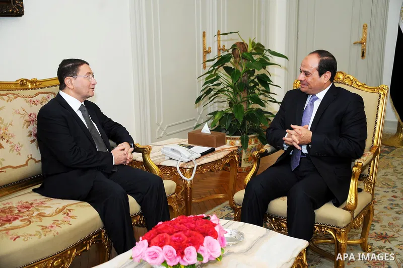 Egyptian President Abdel Fattah al-Sisi meets with Taleb Rifai, Secretary General of the World Tourism Organization in Cairo, Egypt, on Feb. 23, 2016. Photo by Egyptian President Office