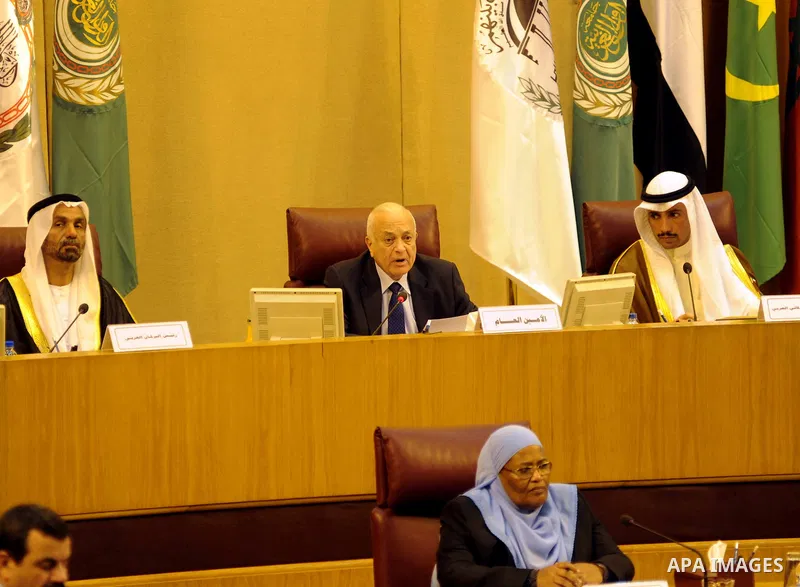 Heads of parliament for Arab countries attend the press conference, at League of Arab States, in Cairo, Egypt, on Feb. 24, 2016. Photo by Amr Sayed