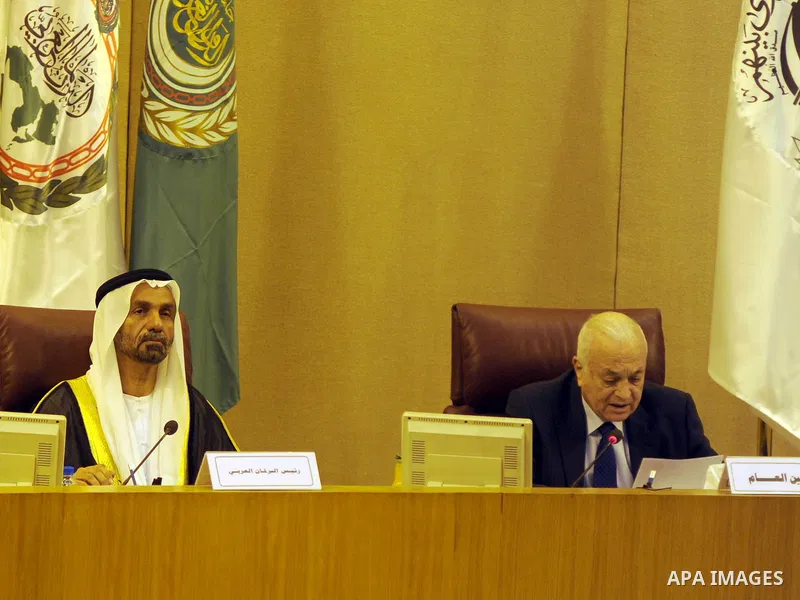 Heads of parliament for Arab countries attend the press conference, at League of Arab States, in Cairo, Egypt, on Feb. 24, 2016. Photo by Amr Sayed