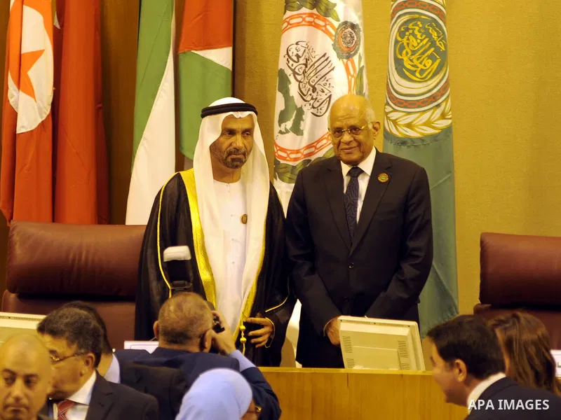 Heads of parliament for Arab countries attend the press conference, at League of Arab States, in Cairo, Egypt, on Feb. 24, 2016. Photo by Amr Sayed
