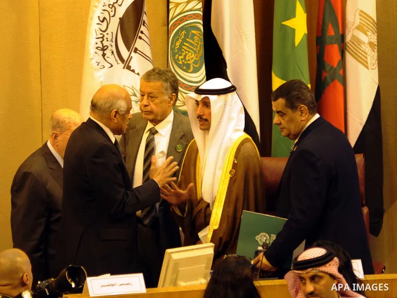 Heads of parliament for Arab countries attend the press conference, at League of Arab States, in Cairo, Egypt, on Feb. 24, 2016. Photo by Amr Sayed