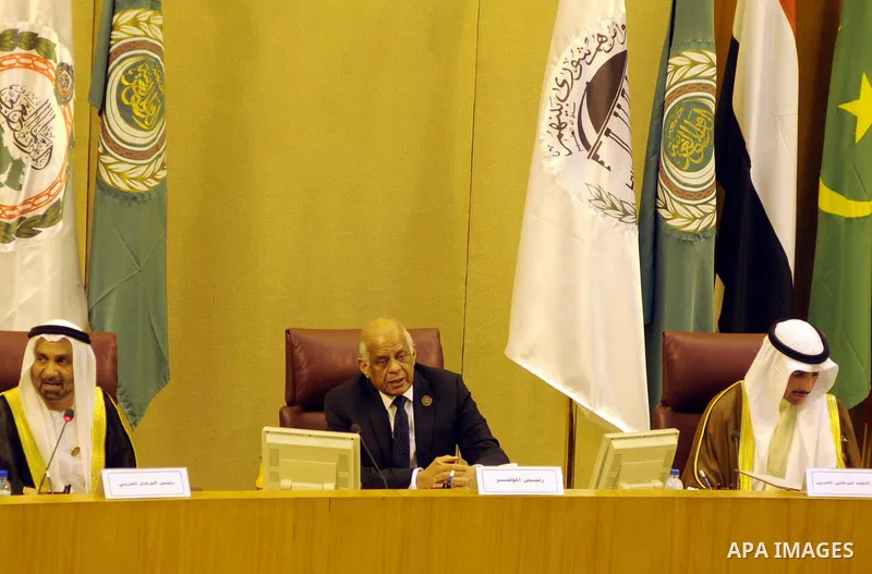 Heads of parliament for Arab countries attend the press conference, at League of Arab States, in Cairo, Egypt, on Feb. 24, 2016. Photo by Amr Sayed