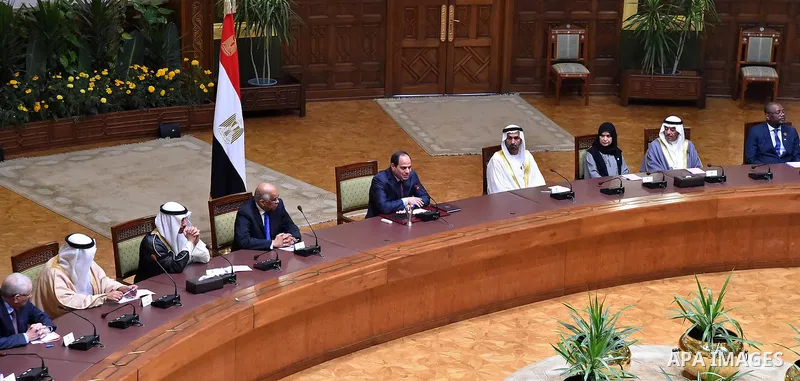 Egyptian President Abdel Fattah al-Sisi meets with a delegation of heads of Arab parliaments in Cairo, Egypt, on Feb. 25, 2016. Photo by Egyptian President Office