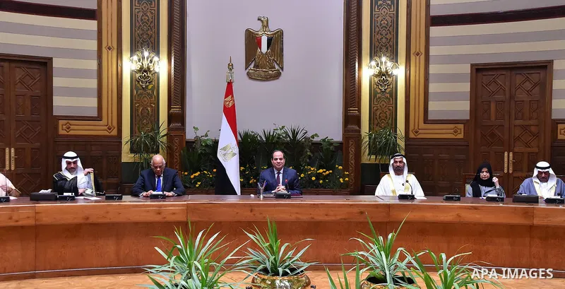 Egyptian President Abdel Fattah al-Sisi meets with a delegation of heads of Arab parliaments in Cairo, Egypt, on Feb. 25, 2016. Photo by Egyptian President Office