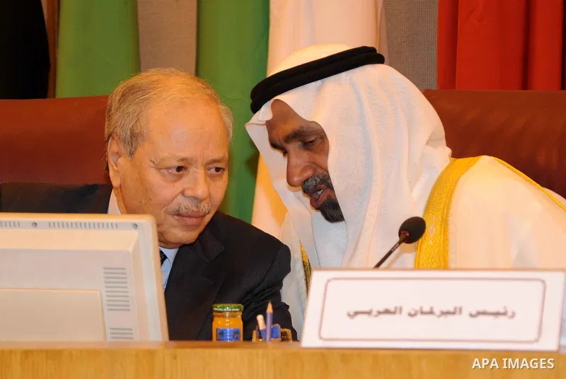 Heads of parliament for Arab countries attend the press conference, at League of Arab States, in Cairo, Egypt, on Feb. 25, 2016. Photo by Stranger