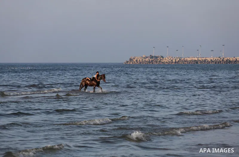 Palestinians enjoy their time at the beach of Gaza city during sunset on Feb. 26, 2016. Photo by Mohammed Asad