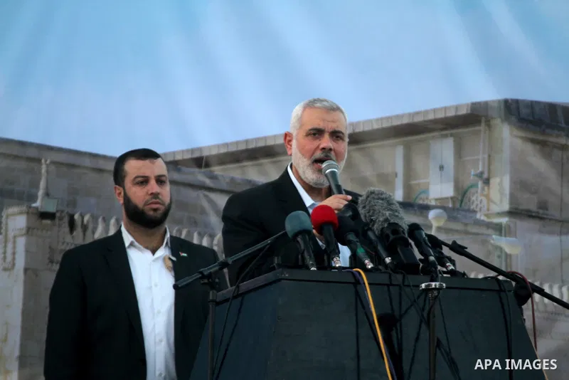Palestinian islamist movement Hamas' chief, Ismail Haniya speaks during an anti-Israel rally on February 26, 2016, in the southern Gaza Strip town of Rafah. Photo by Abed Rahim Khatib
