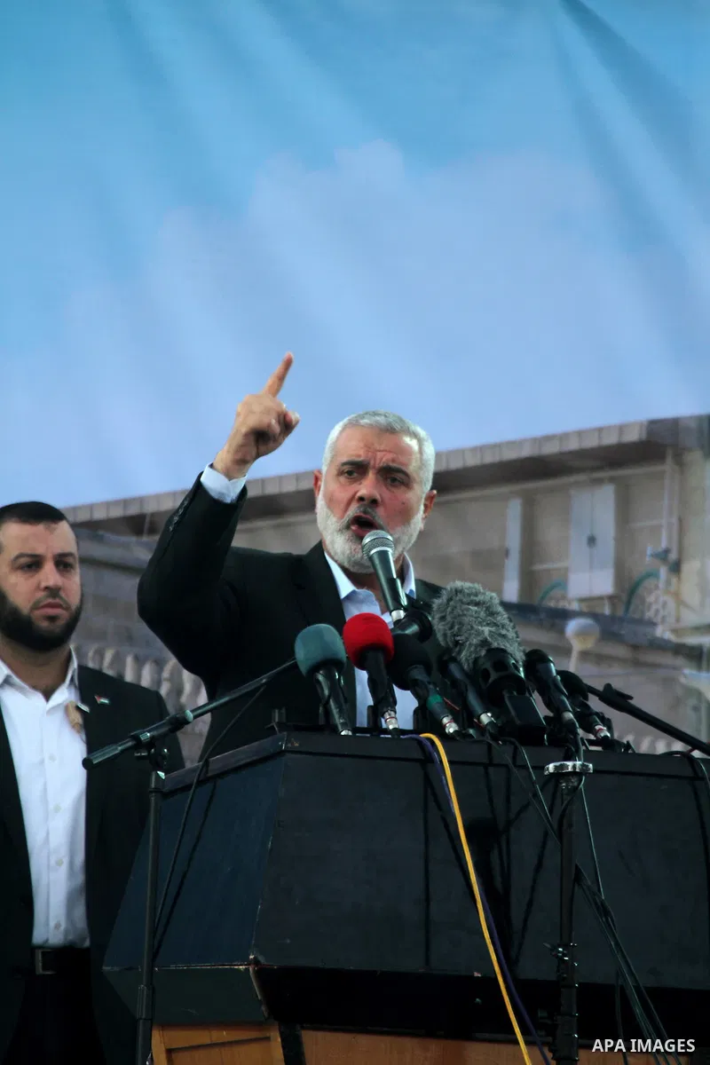 Palestinian islamist movement Hamas' chief, Ismail Haniya speaks during an anti-Israel rally on February 26, 2016, in the southern Gaza Strip town of Rafah. Photo by Abed Rahim Khatib