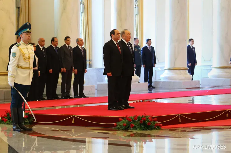 Kazakh President Nursulan Nazarbayev welcomes his Egyptian counterpart Abdel Fattah al-Sisi during their meeting in Astana on February 26, 2016. Photo by Egyptian President Office