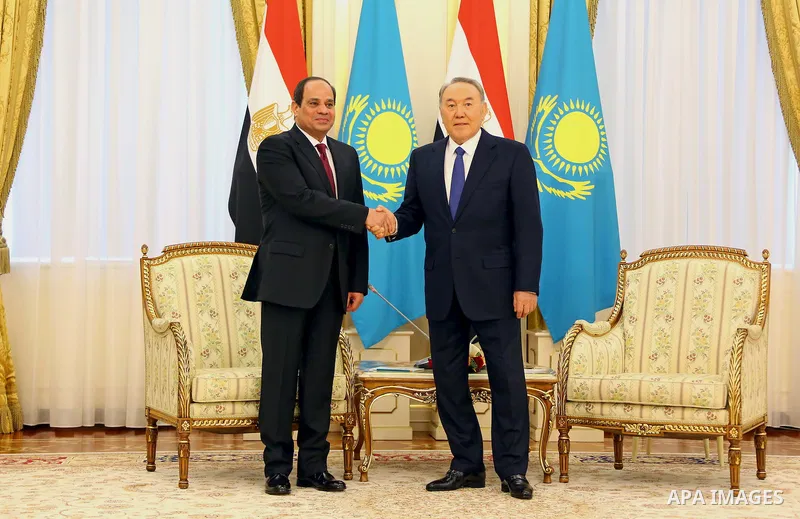 Kazakh President Nursulan Nazarbayev meets with Egyptian President Abdel Fattah al-Sisi during his visiting in Astana on February 26, 2016. Photo by Egyptian President Office