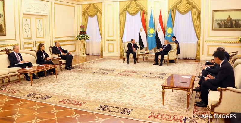 Kazakh President Nursulan Nazarbayev meets with Egyptian President Abdel Fattah al-Sisi during his visiting in Astana on February 26, 2016. Photo by Egyptian President Office