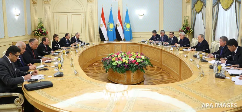 Kazakh President Nursulan Nazarbayev meets with Egyptian President Abdel Fattah al-Sisi during his visiting in Astana on February 26, 2016. Photo by Egyptian President Office
