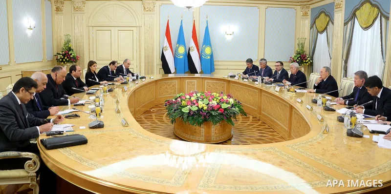 Kazakh President Nursulan Nazarbayev meets with Egyptian President Abdel Fattah al-Sisi during his visiting in Astana on February 26, 2016. Photo by Egyptian President Office