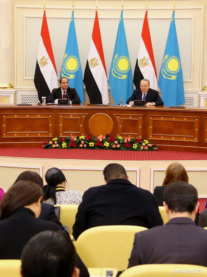 Kazakh President Nursulan Nazarbayev meets with Egyptian President Abdel Fattah al-Sisi during his visiting in Astana on February 26, 2016. Photo by Egyptian President Office