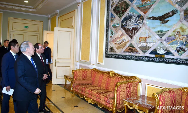 Kazakh President Nursulan Nazarbayev welcomes his Egyptian counterpart Abdel Fattah al-Sisi during their meeting in Astana on February 26, 2016. Photo by Egyptian President Office