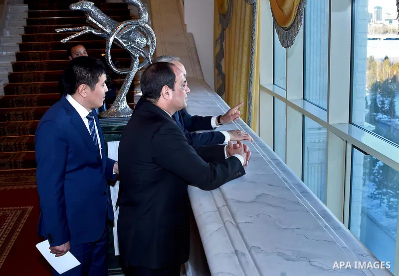 Kazakh President Nursulan Nazarbayev welcomes his Egyptian counterpart Abdel Fattah al-Sisi during their meeting in Astana on February 26, 2016. Photo by Egyptian President Office