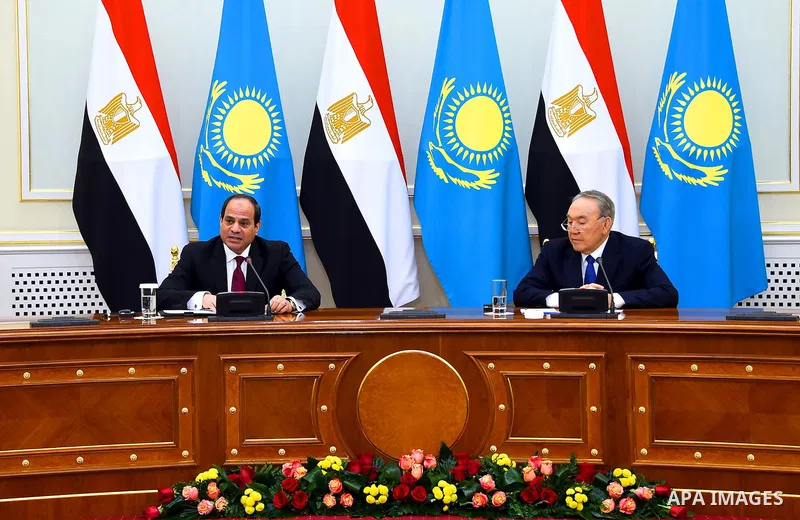 Kazakh President Nursulan Nazarbayev meets with Egyptian President Abdel Fattah al-Sisi during his visiting in Astana on February 26, 2016. Photo by Egyptian President Office
