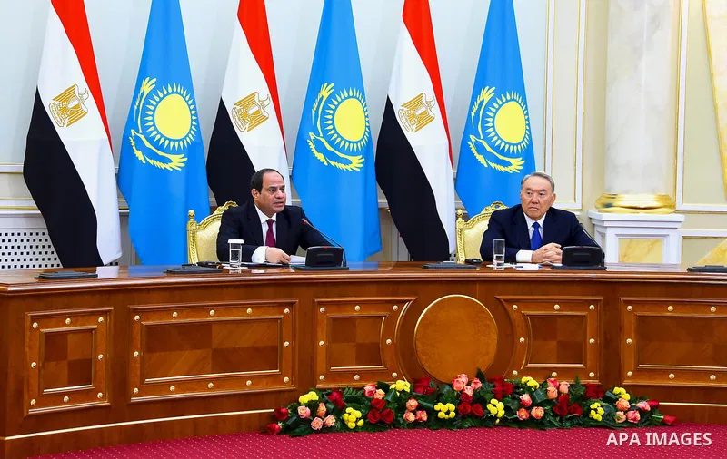 Kazakh President Nursulan Nazarbayev meets with Egyptian President Abdel Fattah al-Sisi during his visiting in Astana on February 26, 2016. Photo by Egyptian President Office