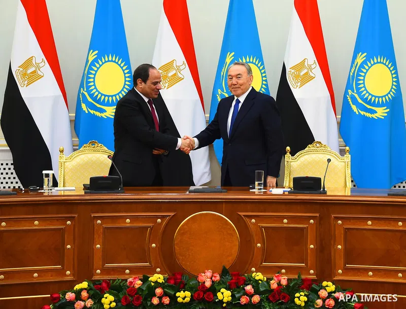 Kazakh President Nursulan Nazarbayev meets with Egyptian President Abdel Fattah al-Sisi during his visiting in Astana on February 26, 2016. Photo by Egyptian President Office