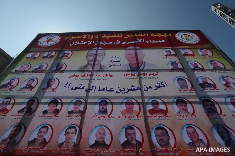 Palestinians take part in a protest demanding release the prisoners in Israeli jails, in Gaza city, on February 28, 2016. Photo by Mohammed Asad