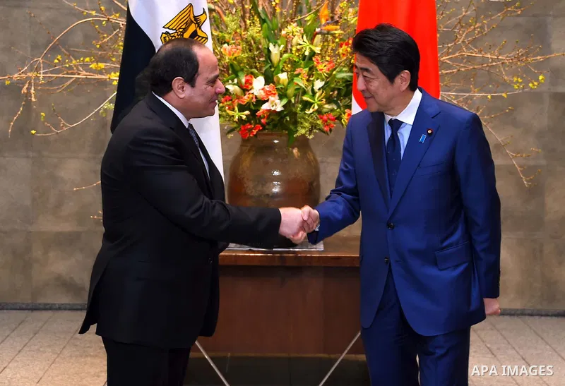 Egyptian President Abdel Fattah al-Sisi meets with Japanese Prime Minister Shinzo Abe at Abe's official residence in Tokyo, Japan, 29 February 2016. Egyptian President Abdel Fattah al-Sisi is currently on a four-day visi...