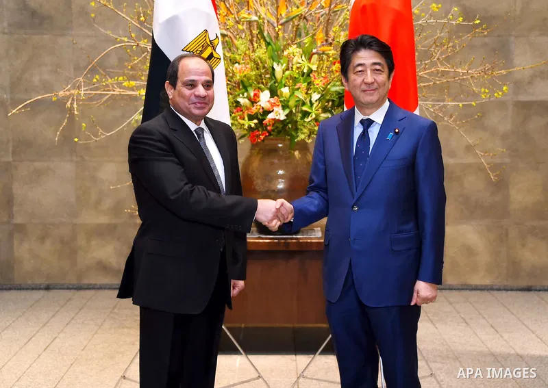 Egyptian President Abdel Fattah al-Sisi meets with Japanese Prime Minister Shinzo Abe at Abe's official residence in Tokyo, Japan, 29 February 2016. Egyptian President Abdel Fattah al-Sisi is currently on a four-day visi...