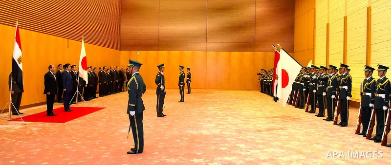 Egyptian President Abdel Fattah al-Sisi meets with Japanese Prime Minister Shinzo Abe at Abe's official residence in Tokyo, Japan, 29 February 2016. Egyptian President Abdel Fattah al-Sisi is currently on a four-day visi...