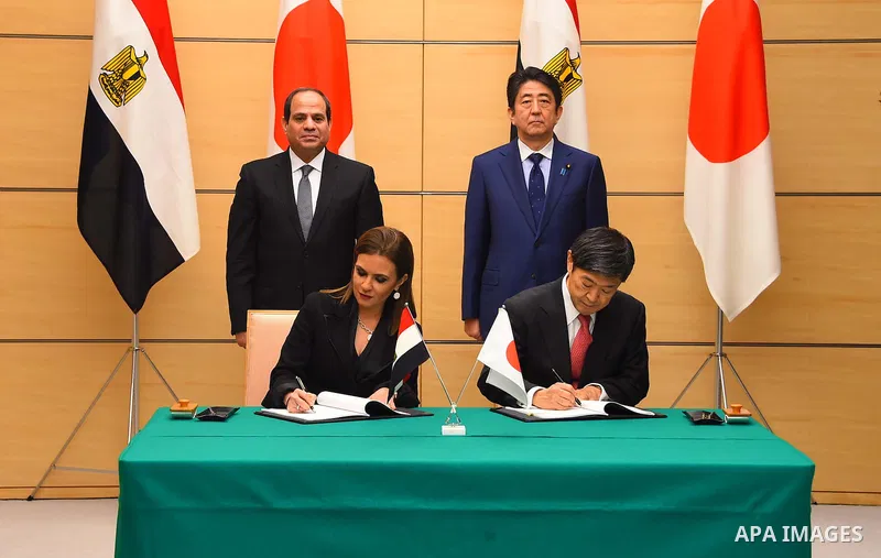 Egyptian President Abdel Fattah al-Sisi meets with Japanese Prime Minister Shinzo Abe at Abe's official residence in Tokyo, Japan, 29 February 2016. Egyptian President Abdel Fattah al-Sisi is currently on a four-day visi...