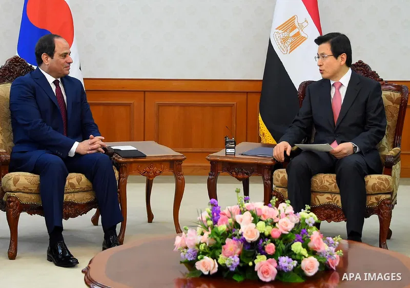 South Korean Prime Minister Hwang Kyo-ahn meets with Egyptian President Abdel Fattah al-Sisi in Seoul, South Korea, 03 March 2016. Egypt's President Abdel Fattah al-Sisi is in South Korea on a three-day official visit to...