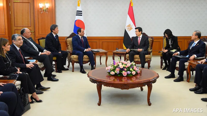 South Korean Prime Minister Hwang Kyo-ahn meets with Egyptian President Abdel Fattah al-Sisi in Seoul, South Korea, 03 March 2016. Egypt's President Abdel Fattah al-Sisi is in South Korea on a three-day official visit to...